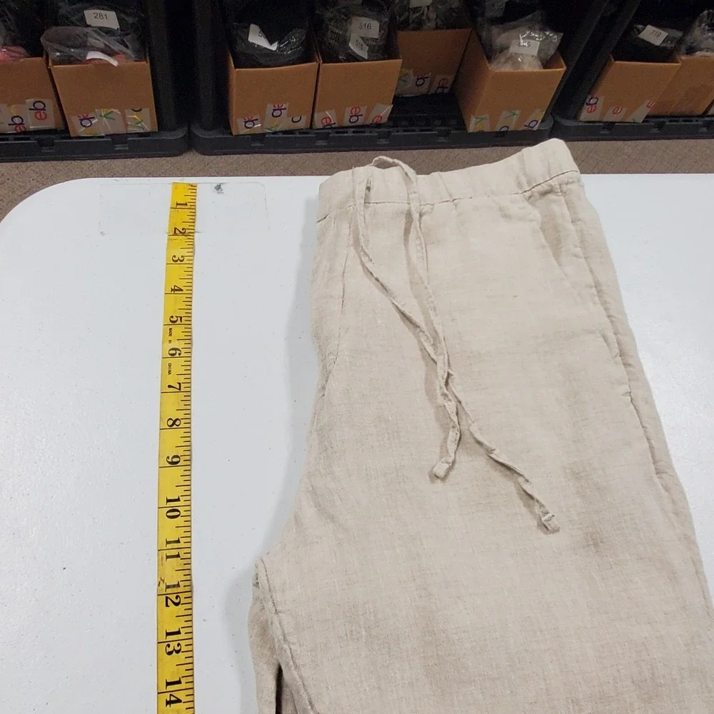 H&M Mens Relaxed Fit Linen Pull On Pants Size 32R Beige Coastal Beachy Neutral